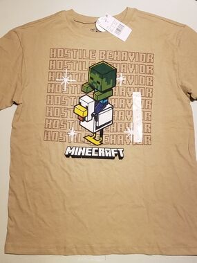 Minecraft Kids Short Sleeve Tee in Tan with Hostile Behavior Graphic